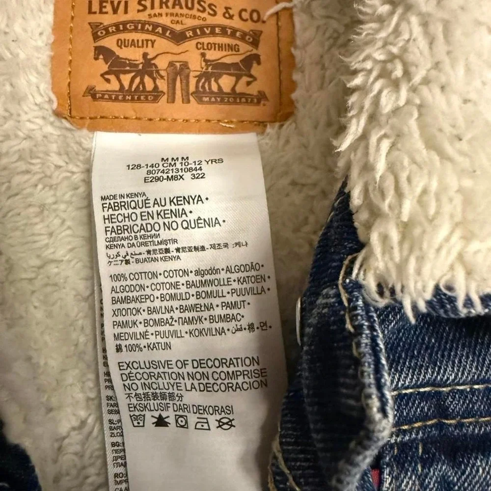 Levis Kids Denim Sherpa Trucker Jacket Medium Wash Blue Size M 10-12 YRS
